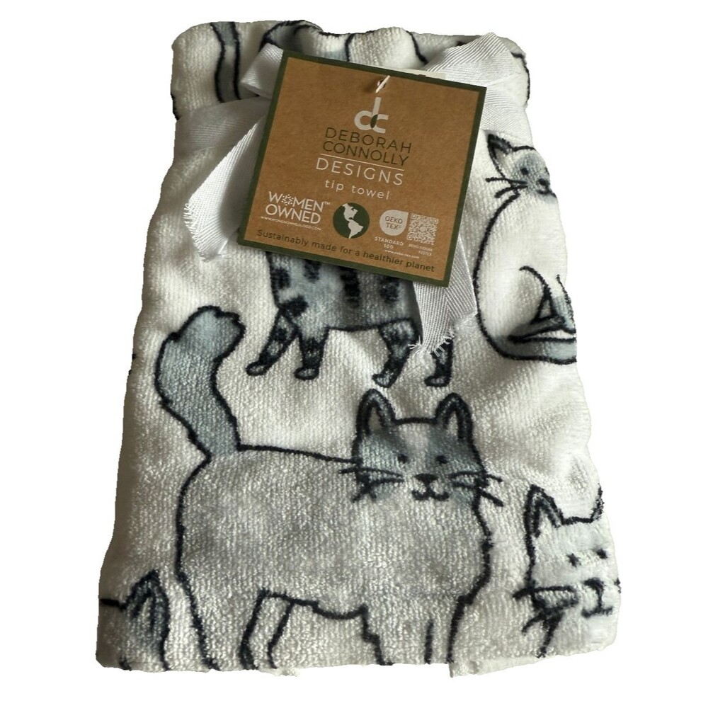 Deborah Connolly Cats Cat Kitty Fingertip Towels Set of 2 Black Gray White